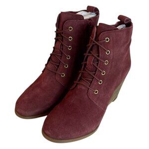 Diba Women's Blake Suede Boot Burgundy Wedge Heel Lace Up Size 7.5 NWOB